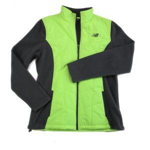 New Balance Puffer Jacket Womens Large Neon Yellow Gray Quilted Full Zip Fleece